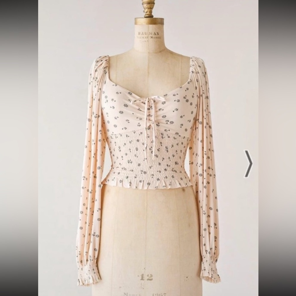 Adored Vintage Peasant Smocked Crop Blouse